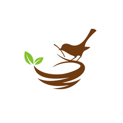 Sticker - Bird nest logo with tree concept, unique nest logo