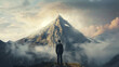 © Sawyer0 - A businessman dressed in a suit stands at the foot of a mountain, which symbolizes serious challenges and obstacles in his career path.