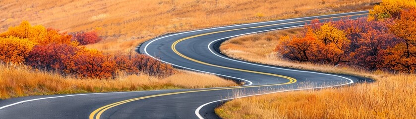 Sticker - Winding Road Through Autumn Landscape.