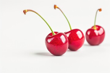 Poster - Close-Up of Shiny Red Cherries with White Backdrop