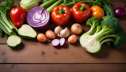 Wall Mural - fresh vegetables on a wooden table