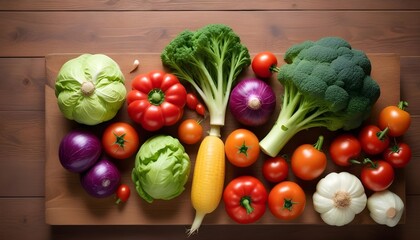 Wall Mural - fresh vegetables on wooden table