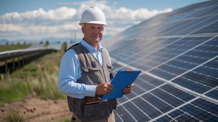 Wall Mural - Engineer with Solar Panels