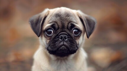Poster - A challenging pug puppy staring defiantly at the camera, showing its stubborn personality