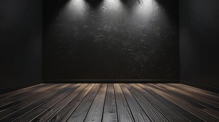 Wall Mural - Black background with wood floor and spotlight.