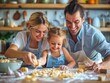 © Nutt - Happy Family Cooking Together: Making Fresh Pasta in Bright Home Kitchen