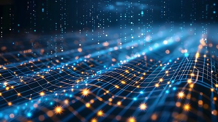 Poster - captivating digital network visualization with interconnected nodes and flowing data streams in a hi
