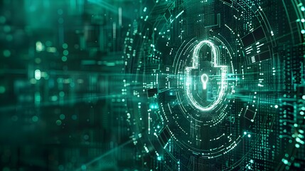 Poster - cybersecurity digital lock and matrix background for secure and high tech cyber concept