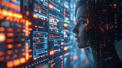 Poster - futuristic ai driven digital interface with holographic displays and virtual assistants