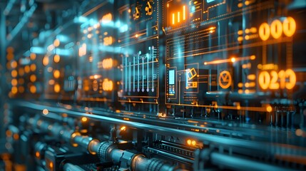 Poster - sophisticated industrial control system with real time data analytics for high tech industry concept