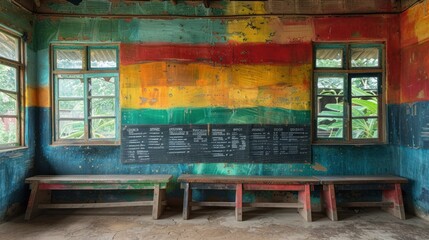 Poster - Colorful Interior with Benches