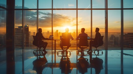 Poster - business insurance professionals analyzing risk management in sleek modern office environment
