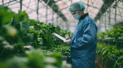 Wall Mural - The scientist in greenhouse