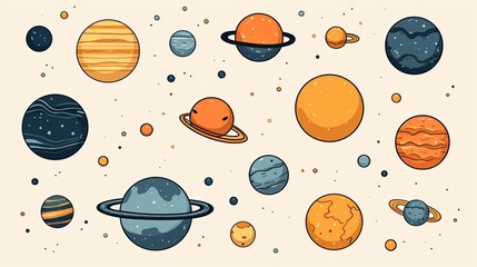 Wall Mural - Cartoon Planets and Stars in Space
