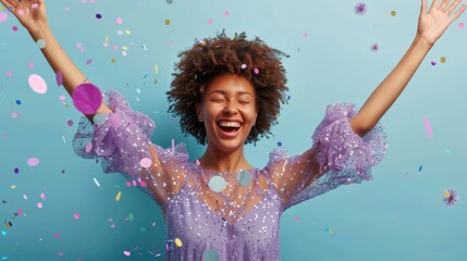 Wall Mural - The woman celebrating joyfully