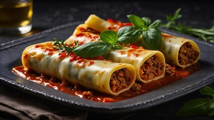 Wall Mural - Cannelloni with meat, traditional food of Andorra