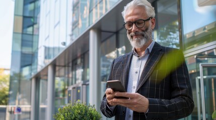 Canvas Print - The Elderly Man Using Smartphone