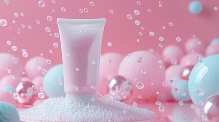 Aufkleber - Pink and blue abstract with foam and bubbles.