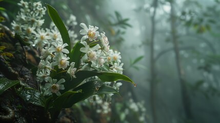 Wall Mural - Dendrobium orchid blooming in the winter forest of Phrae Thailand