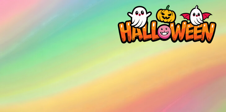 happy halloween celebration on colorful background with copy space,halloween typography,little goast,casper style,smile devil,horizontal