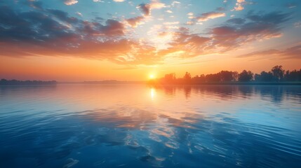 Wall Mural - Serene Sunrise over Tranquil Lake Symbolizing New Beginnings and Fresh Start