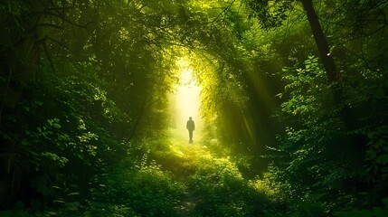 Poster - Serene Forest Path Symbolizing New Beginnings and Tranquil Journey