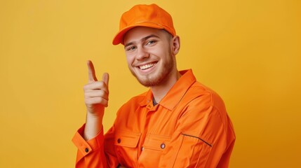 Wall Mural - The happy worker in orange