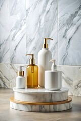 Sticker - Elegant bathroom accessories on a marble tray.