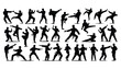 © Ngilustrasi - various martial art poses in black and white silhouette