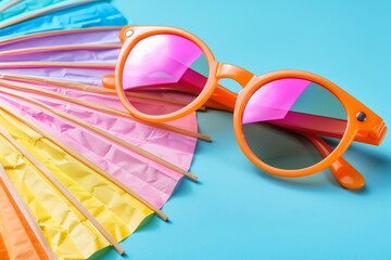 Poster - Orange Sunglasses on Colorful Rainbow Background