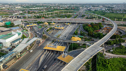 Wall Mural - Aerial view city transport junction road downtown background