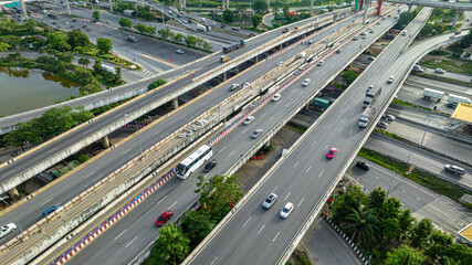 Canvas Print - Aerial view city transport junction road downtown background