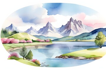 Wall Mural - landscape with lake and mountains