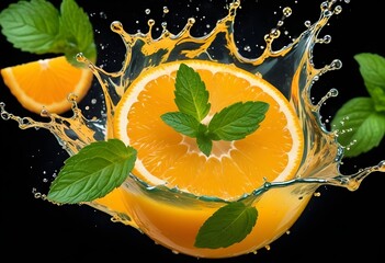 Canvas Print - macro shot splash orange fruit