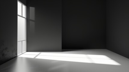 Poster - Studio with black background and white backdrop. Stock image.
