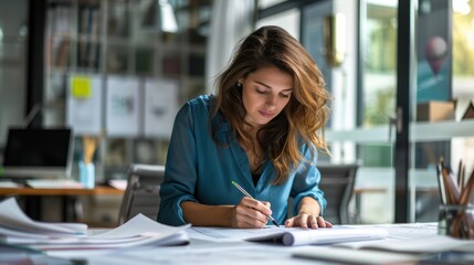 Canvas Print - The focused businesswoman working