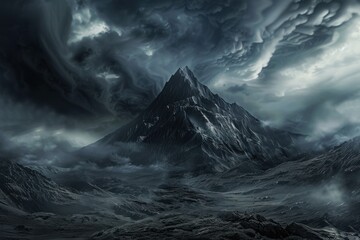 Wall Mural - black mountain - a mysterious and dramatic landscape with cloudy sky