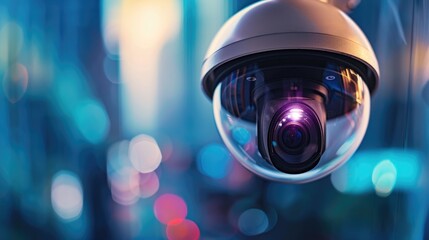 Poster - Digital CCTV camera, modern dome design on a blurred background for security