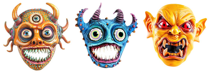 Set of scary monsters heads for your collage art. Halloween party concept.