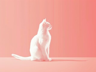 A white cat sitting on a pink surface