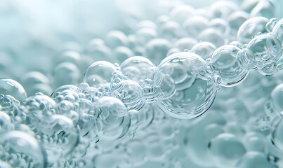 Wall Mural - oil bubbles floating against a light background. The bubbles are semi-transparent with a reflective quality