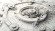 © นายเวิ่น เว้อ - Clock blueprint with white dial and silver gears The clock is set to time.