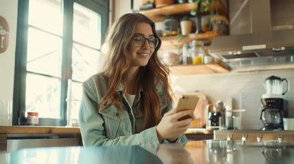 Wall Mural - The woman with smartphone