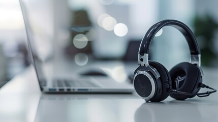 Canvas Print - The headphones and laptop