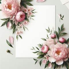 Sweet elegant pink botanical Wedding Invitation with peonies, Mothers Day, rsvp Rustic
