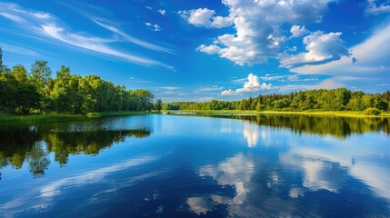 Wall Mural - lake reflecting the blue sky