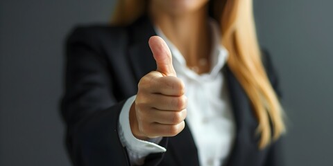 Confident Businesswoman s Motivational Thumbs up Signaling Business Success and Achievement