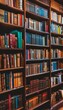 © Yeivaz - Bookshelves full of books in the library. Wooden shelves with huge pile of different books