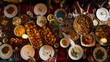 © sobartea - Overhead view of a table full of food and people eating at a dinner party