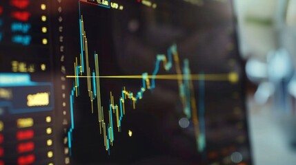 Aufkleber - A close-up of a computer screen showing a gold price graph fluctuating over time, with market indicatorsd83